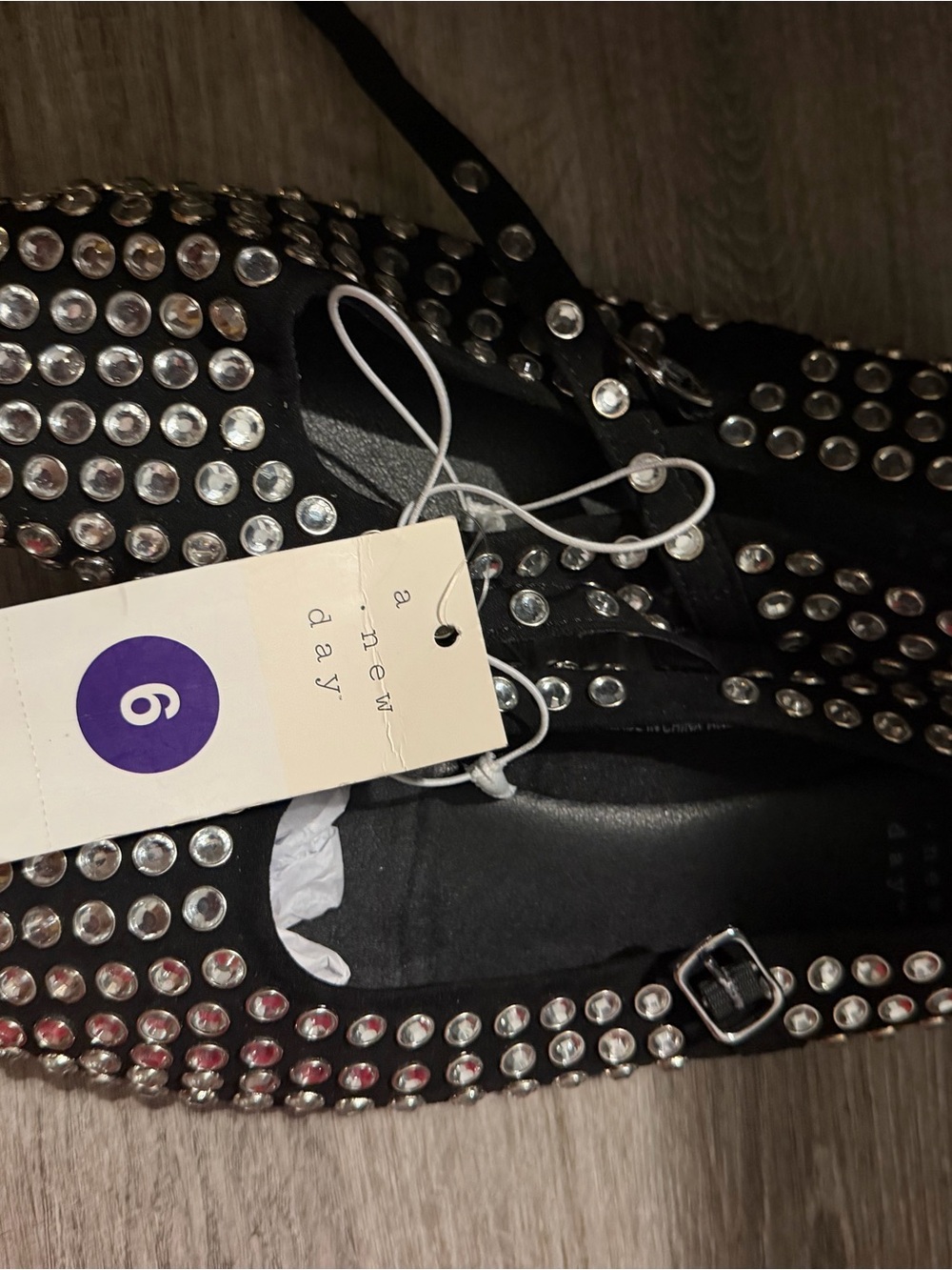 a new day Black Studded Flat Sandals with Rhinestone Accents